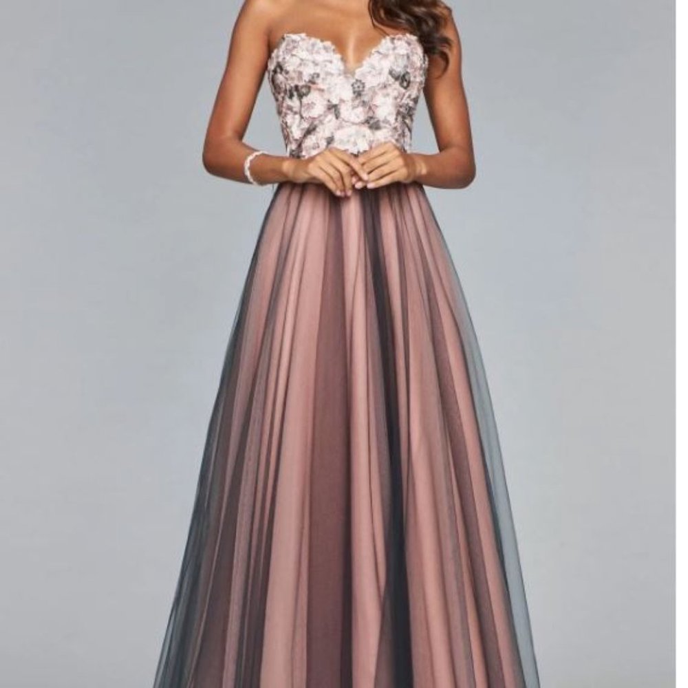 Faviana Style #S10023 Strapless Gown in Dusty Pink and Smoke - Size 2